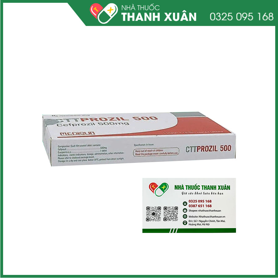 CTTProzil 500 điều trị nhiễm khuẩn đường hô hấp trên, nhiễm khuẩn da và mô, nhiễm khuẩn tiết niệu